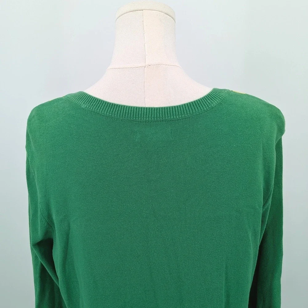 Izod Argyle‎ V-Neck Sweater Women's L Green Yellow Gray Preppy Retro Golfcore - Picture 7 of 9